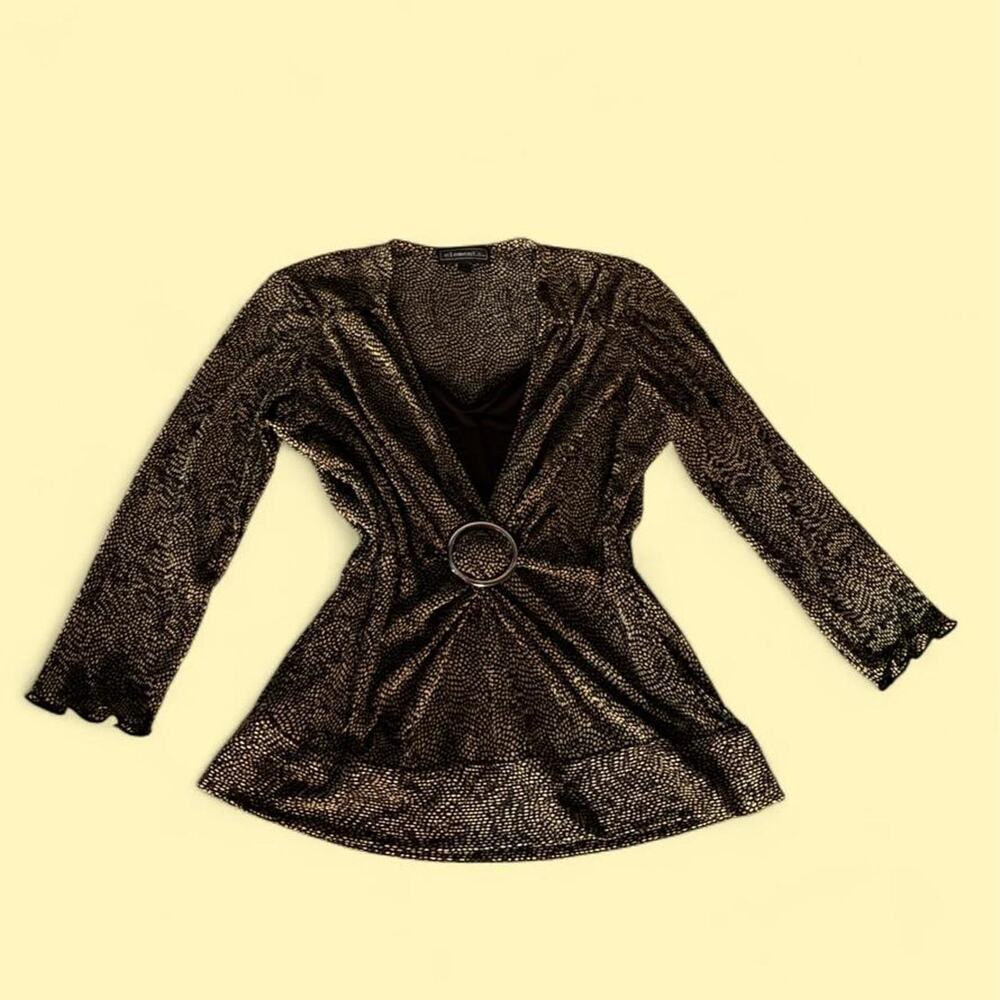 ✨ Vintage Y2K Black & Gold Metallic Glitter Belted 2-layer Blouse ✨’Elementz